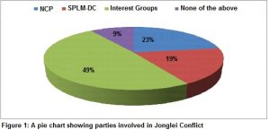 A pie chart showing the parties involved in the Jonglei Conflict